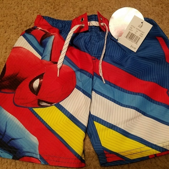 NWT Spiderman‎ Swim Trunks XS Blue Red Beach Swim - Picture 1 of 3